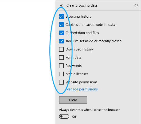 Screenshot showing the Clear browsing data section