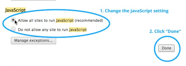 Type in 'JavaScript' into the search field at the top of the Settings screen.