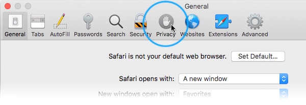 Screenshot showing the tabs along the top part of the Safari Preferences window